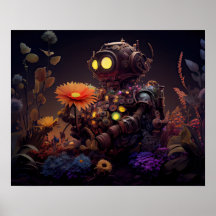 Dystopian Robot with Orange Flower