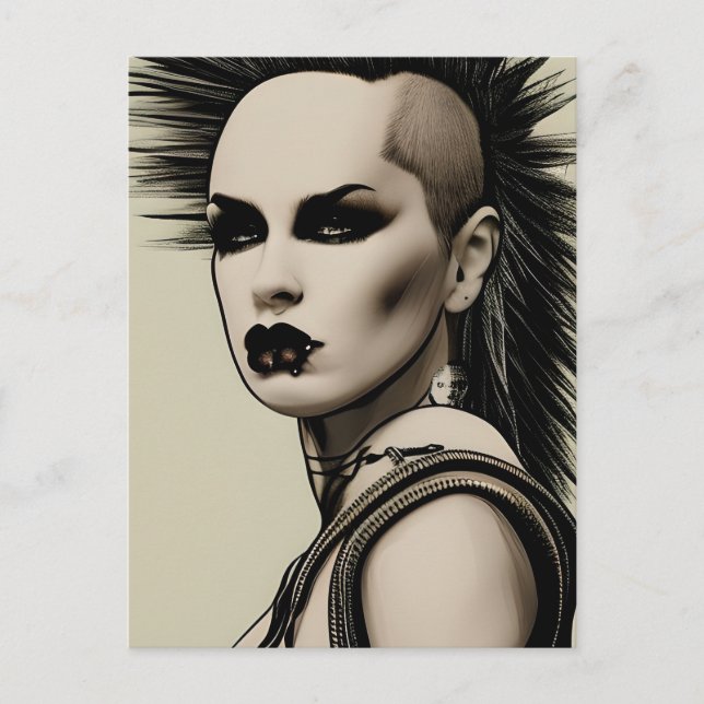 Dystopian Woman Punk Rocker Mohawk and Piercings Postcard (Front)