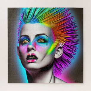 Dystopian Woman with Rainbow Mohawk Ai Art Jigsaw Puzzle