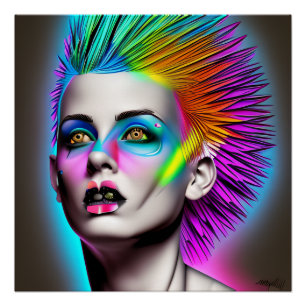 Dystopian Woman with Rainbow Mohawk Ai Art Poster