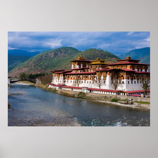 Dzong Building By River Poster (Front)