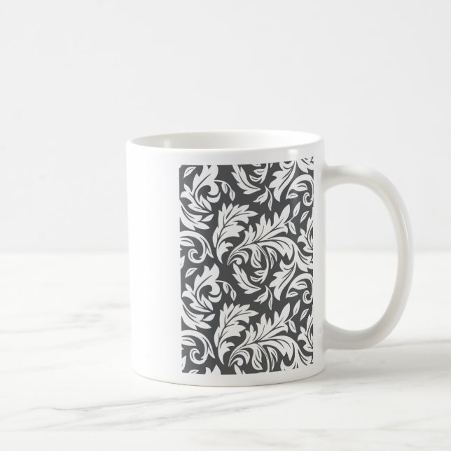 E0001 Dark Grey - Retro Floral Pattern Graphic  Coffee Mug (Right)