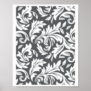 E0001 Dark Grey - Retro Floral Pattern Graphic Poster