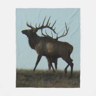E14 Bull Elk Silhouette Horns on the Horizon Fleece Blanket