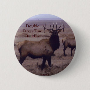 E19 Bull Elk Double Drop Tines 6 Cm Round Badge