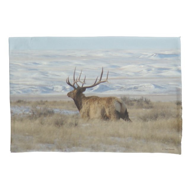 E22 Bull Elk and Snowy Hills Pillowcase (Front)