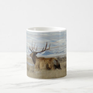 E22 Bull Elk Snowy Hills Coffee Mug