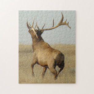 E23 Bull Elk Grass in Horns Jigsaw Puzzle