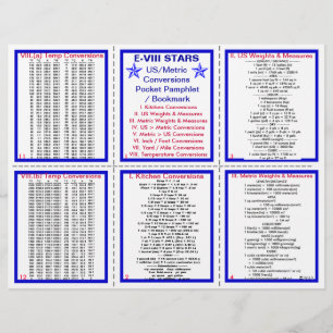E-8** US/Metric Conversions Pocket Pamphlet Flyer