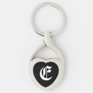 "E" Black Heart Keychain