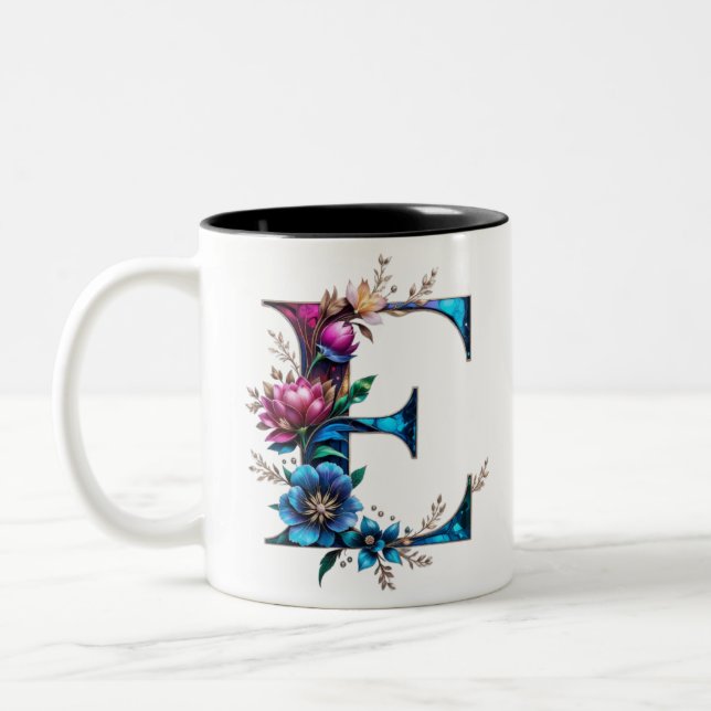 E Coffee Mug – Floral Design for Gifting (Left)