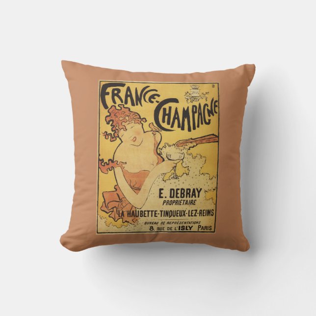 E. Debray Champagne Advertisement Poster Cushion (Front)