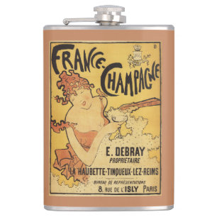 E. Debray Champagne Advertisement Poster Hip Flask