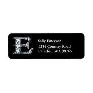 "E" Diamond Bling Monogram Return Address Label