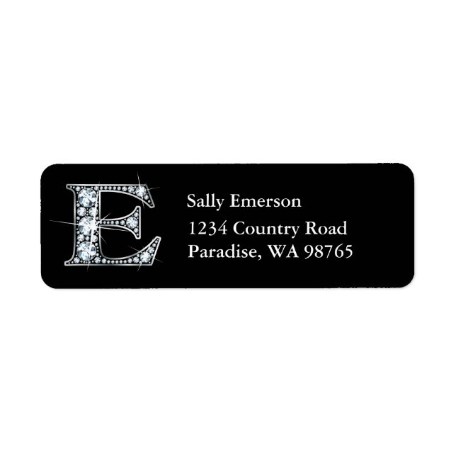 "E" Diamond Bling Monogram Return Address Label (Front)