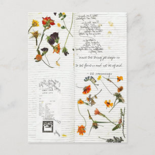 e.e. cummings pressed flowers cursive diary postcard