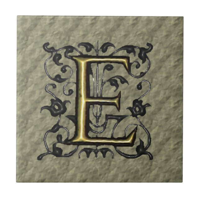 E - Embossed Vintage Monogram Tile (Front)