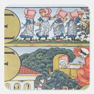 E-F,from an Alphabet based on Nursery Rhymes Square Sticker