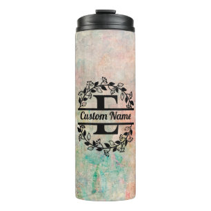 E Floral Monogram Letter Thermal Tumbler