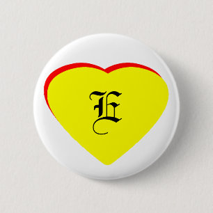 "E" Heart Yellow Red Wedding Invitation The MUSEUM 6 Cm Round Badge