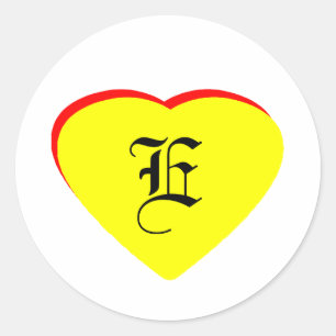 "E" Heart Yellow Red Wedding Invitation The MUSEUM Classic Round Sticker