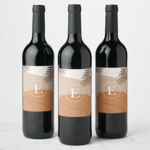 E - Initial Monogram Letter E Abstract Design Wine Label
