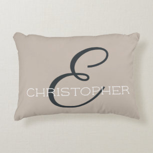 E Initial Personalised Name Neutral Taupe Tan Decorative Cushion