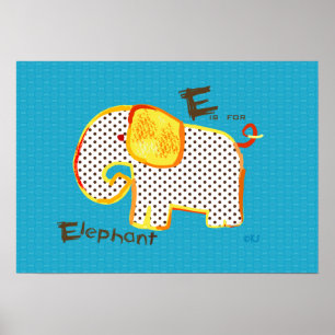 'E is for elephant ' digital painting poster