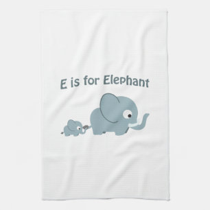 E is for Elephant Tea Towel