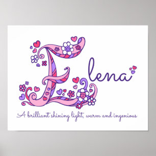 E monogram art Elena girls name meaning poster