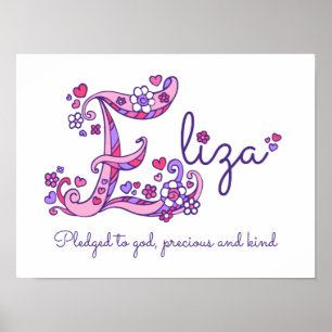 E monogram art Eliza girls name meaning poster