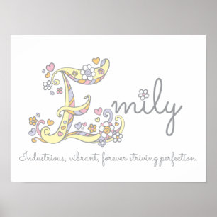E monogram art Emily girls name meaning poster