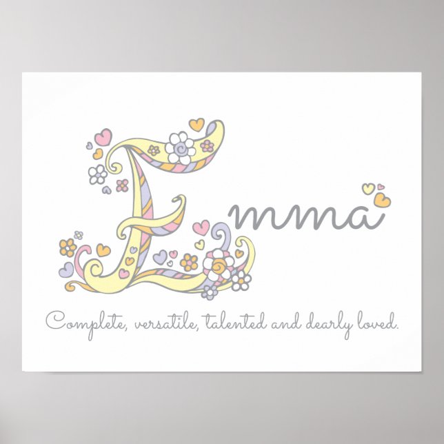 E monogram art Emma girls name meaning poster (Front)