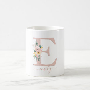 E - Monogram Customer specific floral blush   Coffee Mug