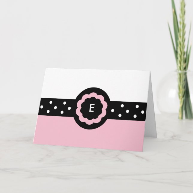 E :: Monogram E Dotted Pink & White Card (Front)