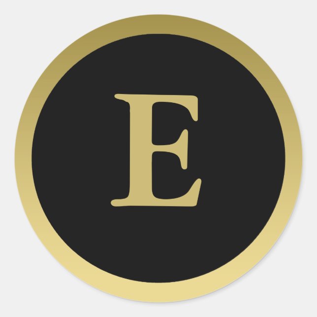 E :: Monogram E Elegant Gold and Black Sticker (Front)
