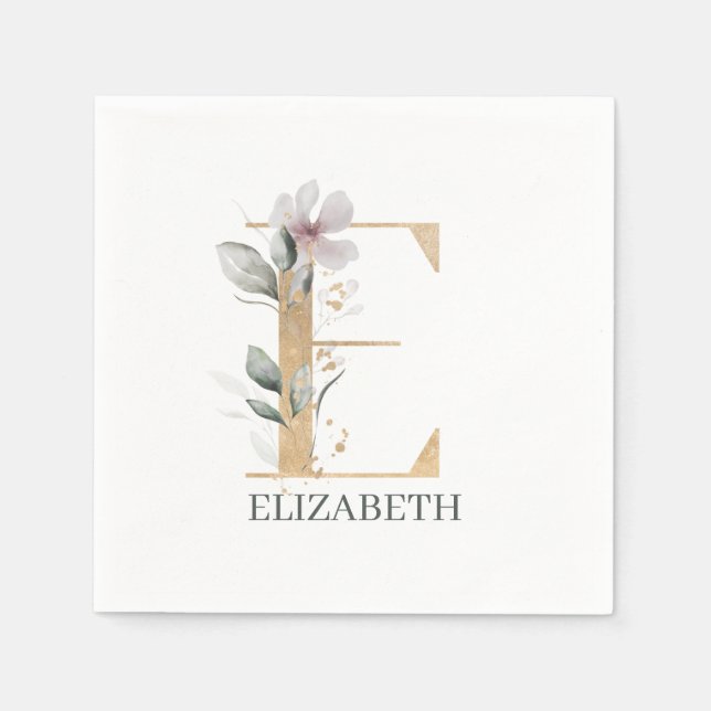 E Monogram Floral Personalised Napkin (Front)