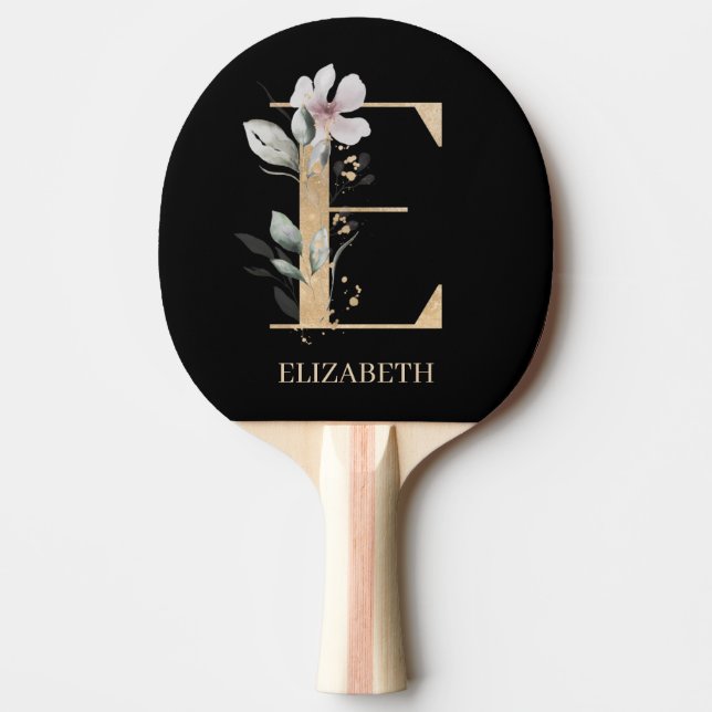 E Monogram Floral Personalised Ping Pong Paddle (Front)