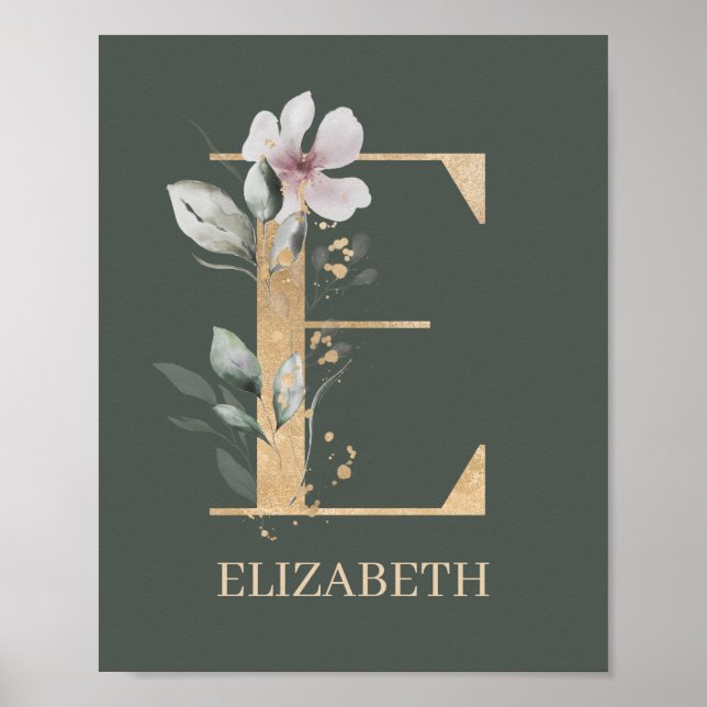 E Monogram Floral Personalised Poster (Front)