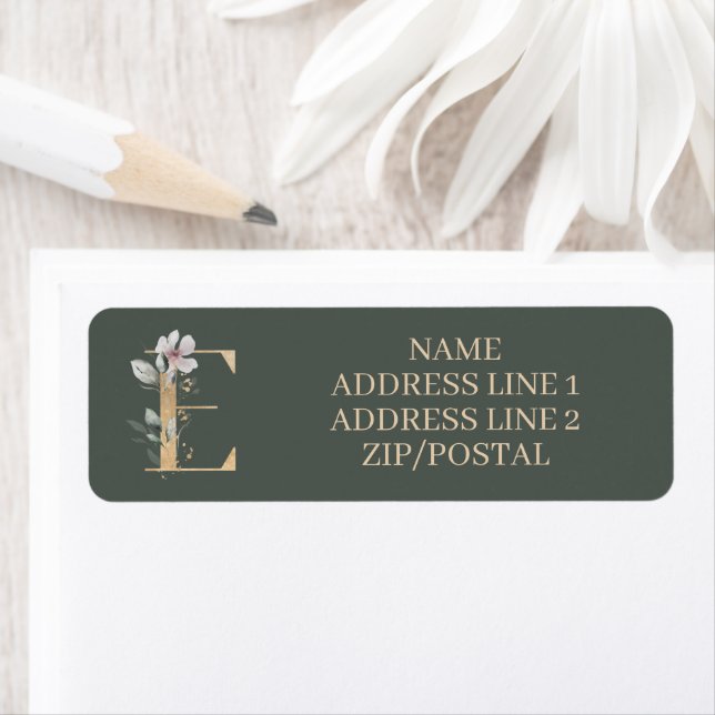 E Monogram Floral Personalised Return Address Label (Insitu)
