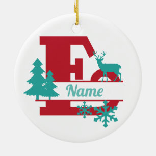 E Monogram Initial Christmas Holiday Tree Ornament