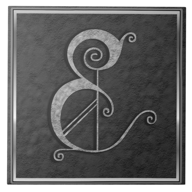 E Monogram "Mediaeval Grey Stone" Ceramic Tile (Front)