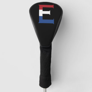 E Monogram overlaid on NLD Flag on bk dccnt Golf Head Cover