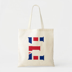 E Monogram overlaid on Union Jack Flag btcn Tote Bag