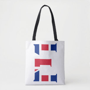 E Monogram overlaid on Union Jack Flag stcn Tote Bag
