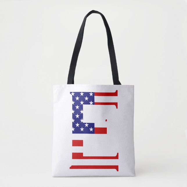 E Monogram overlaid on USA Flag stcnt Tote Bag (Front)
