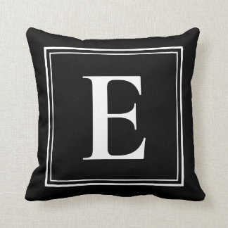 E Monogram Template Elegant Modern Black White Cushion