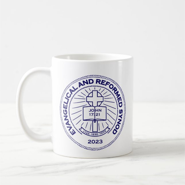E & R Mug,Navy Logo with scripture  Coffee Mug (Left)