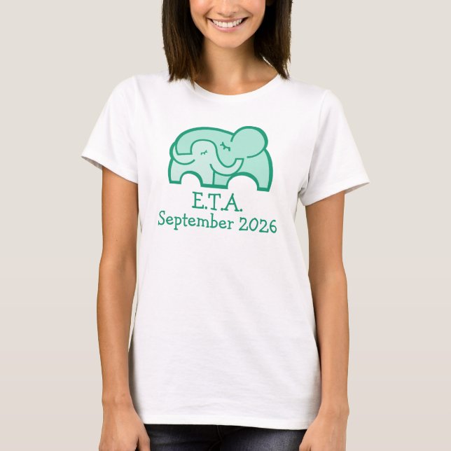 E.T.A. due date elephant hug maternity green tee (Front)
