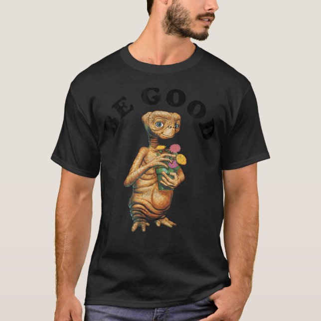 E.T. Be Good E.T. Holding Flower Pot Graphic T-Shirt (Front)